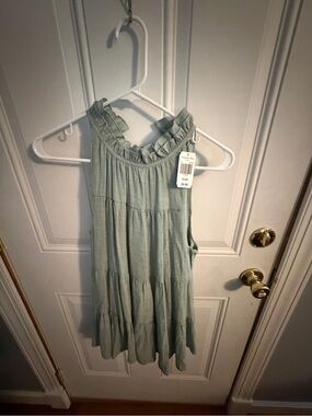 Cracker Barrel Sage Green Ruffle Tiered Sleeveless Dress